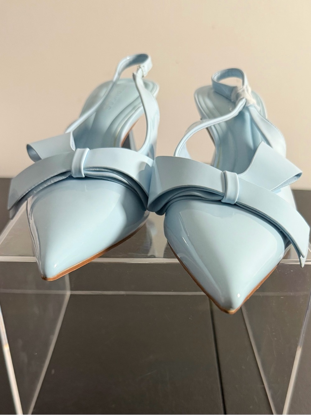 Pointed Toe Bow Slingback Heels in Light Blue